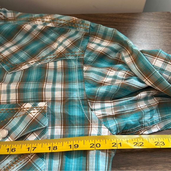 Panhandle Teal Plaid Casual Snap Button Down Shirt S - Picture 7 of 10